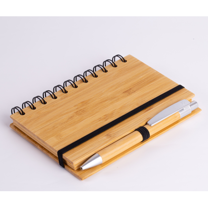 Caderno De Anotações Em Bambu com Elástico Promocional
